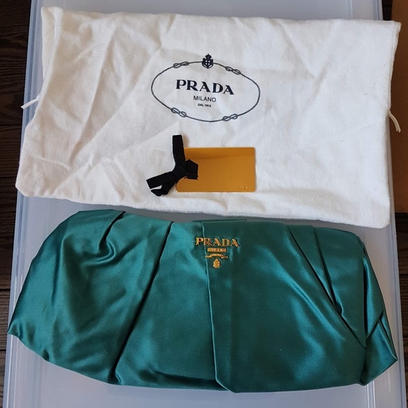 *SOLD* Prada raso satin clutch in teal - Picture 1 of 8